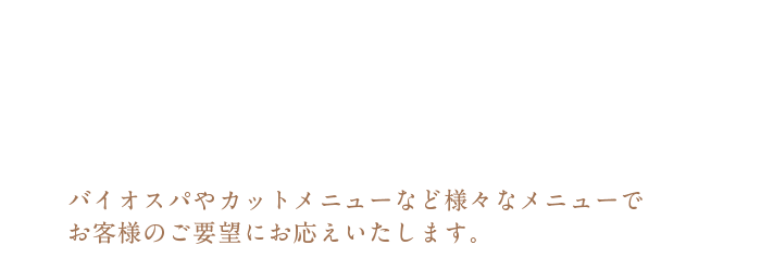 バイオスパやカットメニューなど様々なメニューでお客様のご要望にお応えいたします。